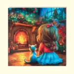 Fillette et chat Noël